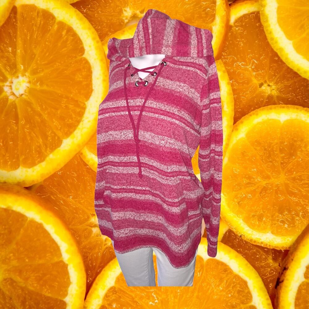 Sunday Red and Pink‎ Striped Hoodie Sweatshirt Size Small